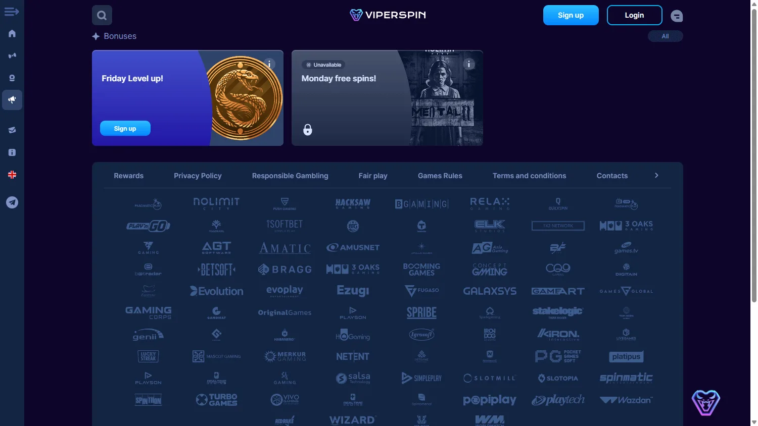 Viperspin Casino slot promotion on desktop