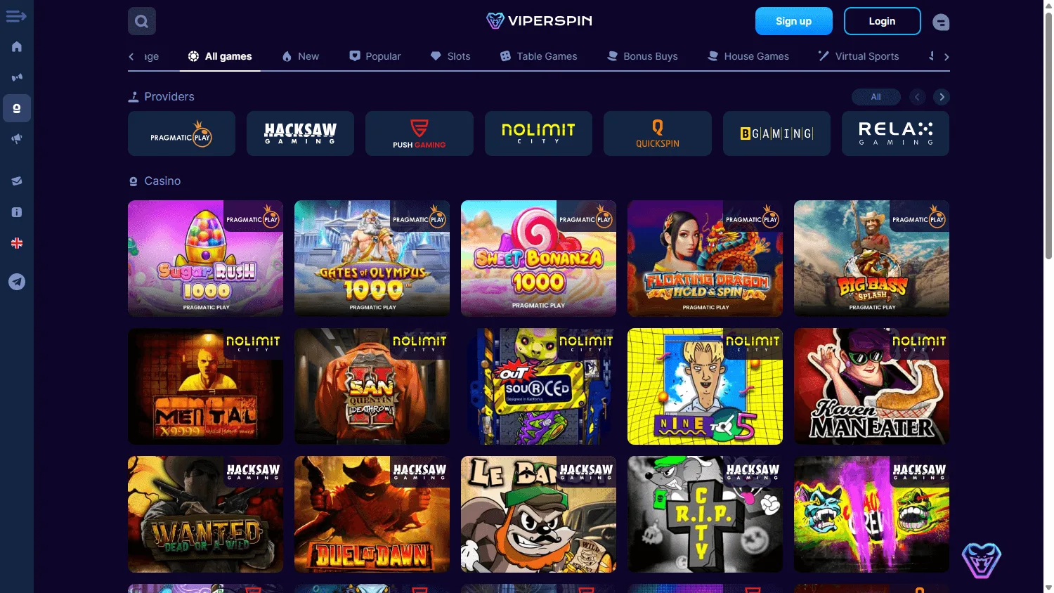 Viperspin Casino promotional terms on desktop